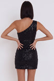 Zwarte pailletten Bodycon Bodycon Korte Cocktailjurk met uitsnede