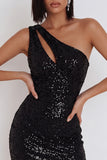 Zwarte pailletten Bodycon Bodycon Korte Cocktailjurk met uitsnede