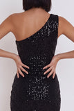 Zwarte pailletten Bodycon Bodycon Korte Cocktailjurk met uitsnede