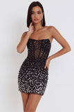 Zwarte korset Bodycon strapless korte cocktailjurk met strass