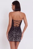 Zwarte korset Bodycon strapless korte cocktailjurk met strass