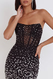 Zwarte korset Bodycon strapless korte cocktailjurk met strass
