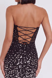 Zwarte korset Bodycon strapless korte cocktailjurk met strass