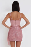 Roze korset Bodycon Spaghetti Straps Korte Cocktailjurk met pailletten