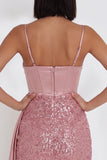 Roze korset Bodycon Spaghetti Straps Korte Cocktailjurk met pailletten