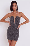 Zwarte bodycon strapless pailletten tule korte cocktailjurk
