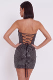 Zwarte bodycon strapless pailletten tule korte cocktailjurk