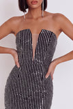Zwarte bodycon strapless pailletten tule korte cocktailjurk