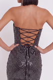 Zwarte bodycon strapless pailletten tule korte cocktailjurk