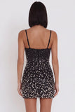 Zwarte Bodycon Spaghetti Bandjes met korte kralenversierde cocktailjurk met strass