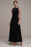 Zwarte A-lijn rondhals Maxi Velvet jurk