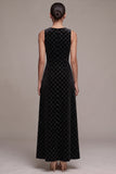 Zwarte A-lijn rondhals Maxi Velvet jurk