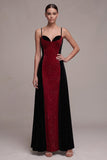 Rode en zwarte sheath spaghetti bandjes A-lijn glitter maxi fluwelen jurk