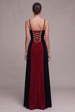 Rode en zwarte sheath spaghetti bandjes A-lijn glitter maxi fluwelen jurk