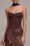 Koffiekorset Schede Strapless Bloemenapplicaties Maxi Formele Jurk