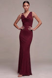 Bordeauxrode Zeemeermin Cowl Neck Maxi Formele Jurk met kralen