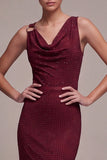 Bordeauxrode Zeemeermin Cowl Neck Maxi Formele Jurk met kralen