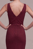 Bordeauxrode Zeemeermin Cowl Neck Maxi Formele Jurk met kralen