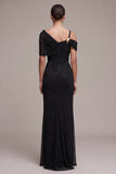 Zwarte schede asymmetrische off-shoulder gerimpelde maxi formele jurk