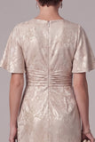 Champagneschede met ronde hals en gerimpelde mouwen Maxi Mother of the Bride jurk met strass
