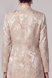 Champagne 2-delige schede met ronde hals Jacquard lange jurk van de moeder van de bruid met jasje