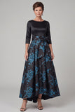 Zwarte A-lijn boothals met 3/4 mouwen maxi Mother of the Bride jurk met strik