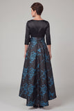 Zwarte A-lijn boothals met 3/4 mouwen maxi Mother of the Bride jurk met strik