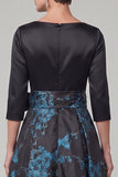 Zwarte A-lijn boothals met 3/4 mouwen maxi Mother of the Bride jurk met strik