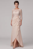 Champagneschede ronde hals 3/4 kanten mouwen hoog laag chiffon Maxi Mother of the Bride jurk