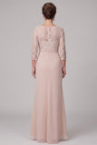 Champagneschede ronde hals 3/4 kanten mouwen hoog laag chiffon Maxi Mother of the Bride jurk