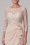 Champagneschede ronde hals 3/4 kanten mouwen hoog laag chiffon Maxi Mother of the Bride jurk