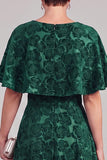 Donkergroene A-lijn midi-jurk met ronde hals bedrukt Mother of the Bride met cape