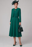 Donkergroene A-lijn ronde hals theelange Mother of the Bride jurk met bolero
