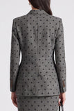 Grijze polka dot fitted peak revers enkelvoudige knielange werkjurk