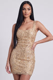 Golden Bodycon Vierkante Halspailletten Korte Cocktailjurk