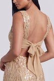 Golden Bodycon Vierkante Halspailletten Korte Cocktailjurk