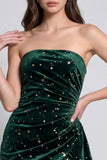 Donkergroene fluwelen fluwelen strapless gerimpelde korte cocktailjurk