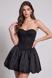 Zwarte korset strapless bubble zoom korte cocktailjurk met kant