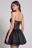 Zwarte korset strapless bubble zoom korte cocktailjurk met kant