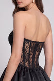 Zwarte korset strapless bubble zoom korte cocktailjurk met kant
