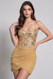 Gouden korset Bodycon Chiffon gerimpelde korte cocktailjurk met pailletten