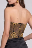 Zwart gouden korset doorschijnend strapless gerimpeld bodycon korte cocktailjurk met kralen