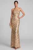 Glinsterende gouden pailletten strapless zeemeermin Maxi avondjurk