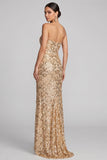 Glinsterende gouden pailletten strapless zeemeermin Maxi avondjurk