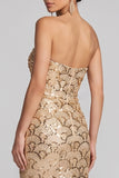 Glinsterende gouden pailletten strapless zeemeermin Maxi avondjurk