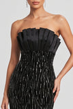 Zwarte zeemeermin strapless geplooide pailletten satijnen avondjurk