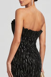 Zwarte zeemeermin strapless geplooide pailletten satijnen avondjurk