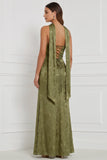 Olijfkleurige sheath strapless gerimpelde Maxi bruidsmeisjesjurk met een zijsplit