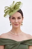 Blauwe satijnen linten Crinoline Net Fascinatorhoed met veren