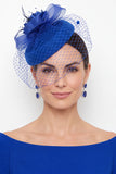 Fuchsia Sinamay Birdcage Veil 3D Stoffen Bloem Fascinatorhoed met Veer